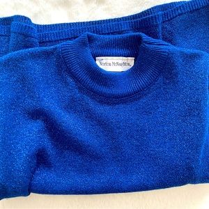 WOMEN’S BLUE ROUND NECK SLEEVELESS PULLOVER SWEATER TOP SHIMMER MOCK NECK